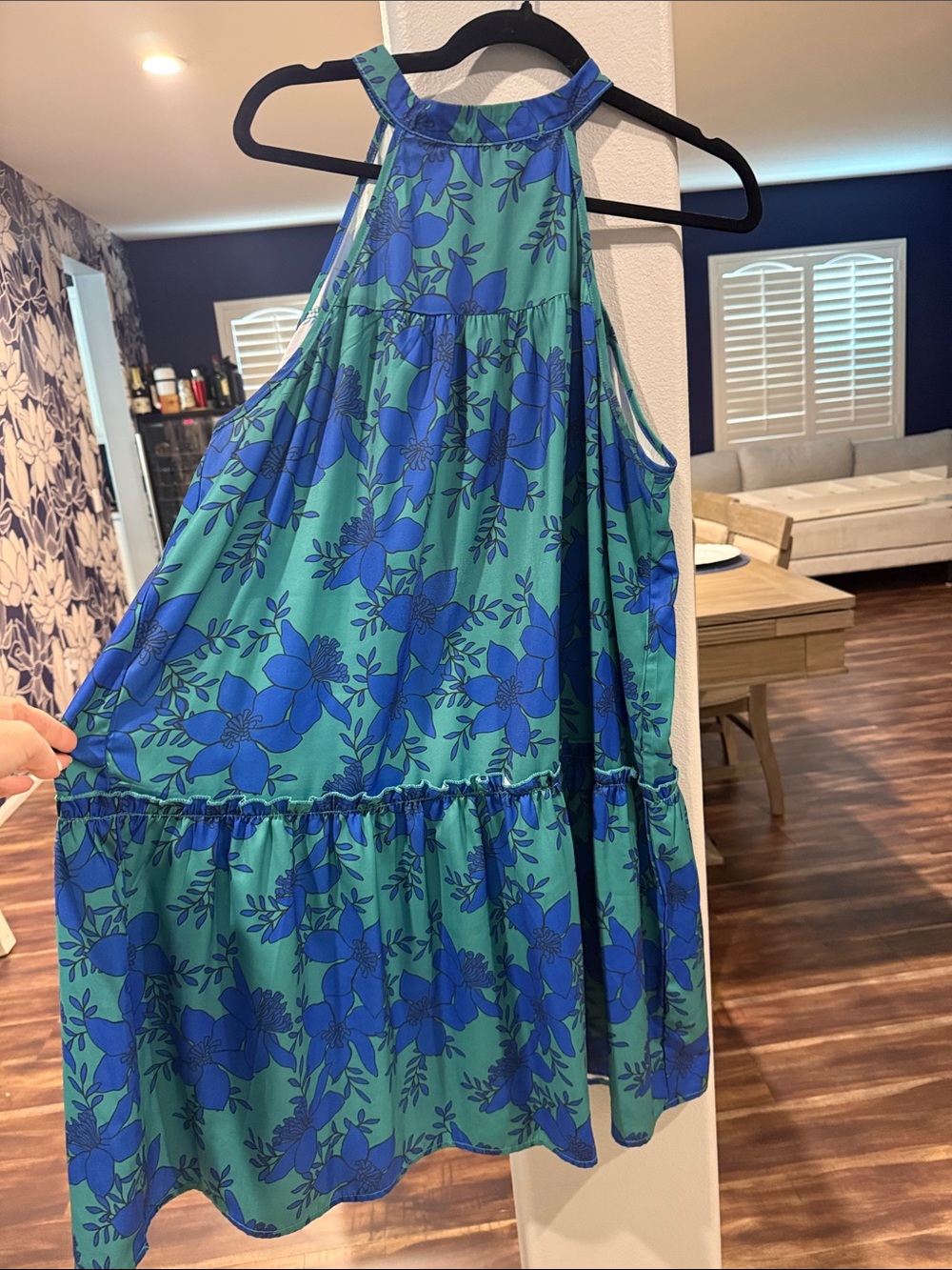 Cupshe Teal & Royal Blue Floral Halter Mini Dress
